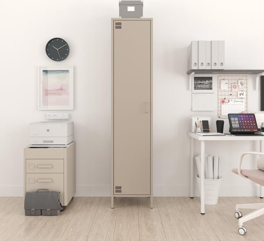 Furni24 Metalen Meubelen Kledingkast 1 Deur 41 5 x 40 x 189 5 cm beige
