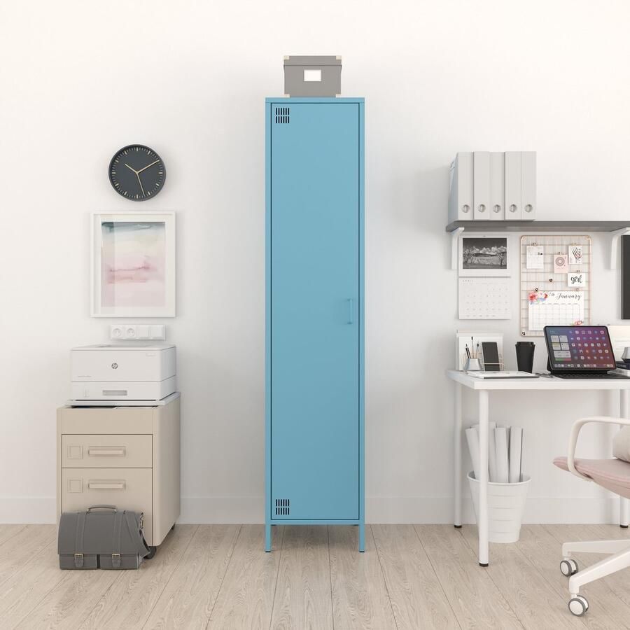 Furni24 Metalen Meubelen Kledingkast 1 Deur 41 5 x 40 x 189 5 cm Blauw