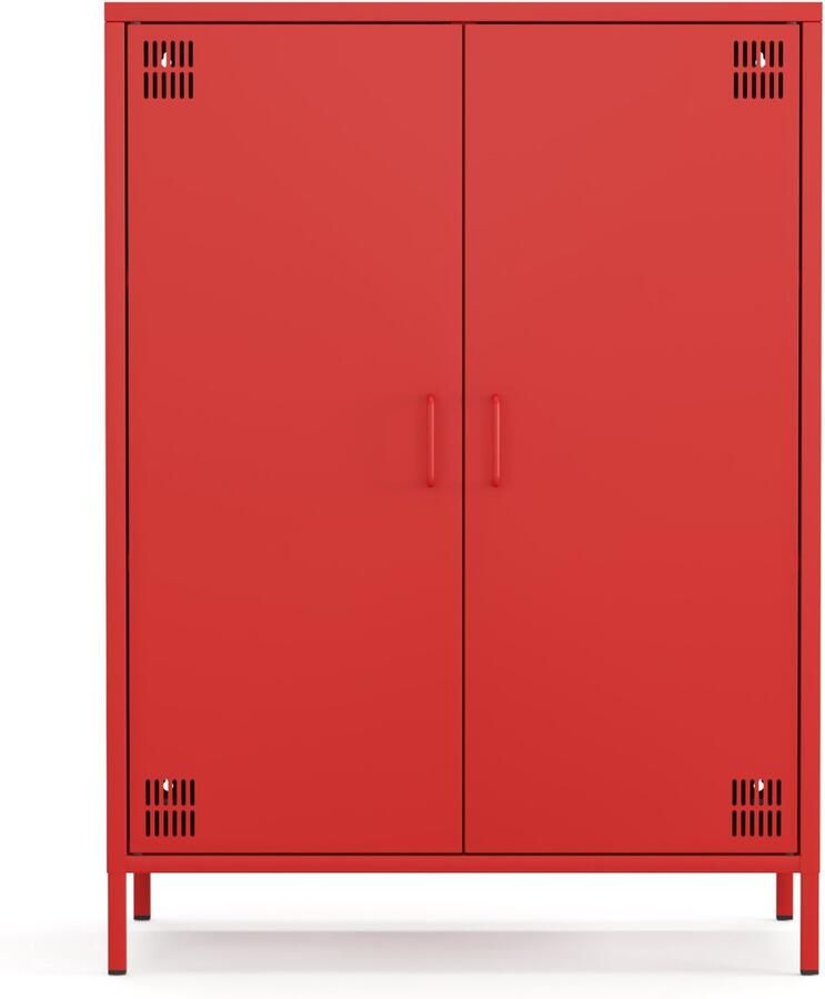 Furni24 Metalen Meubels Dressoir met 2 Deuren 80 5 x 40 x 109 5 cm Rood
