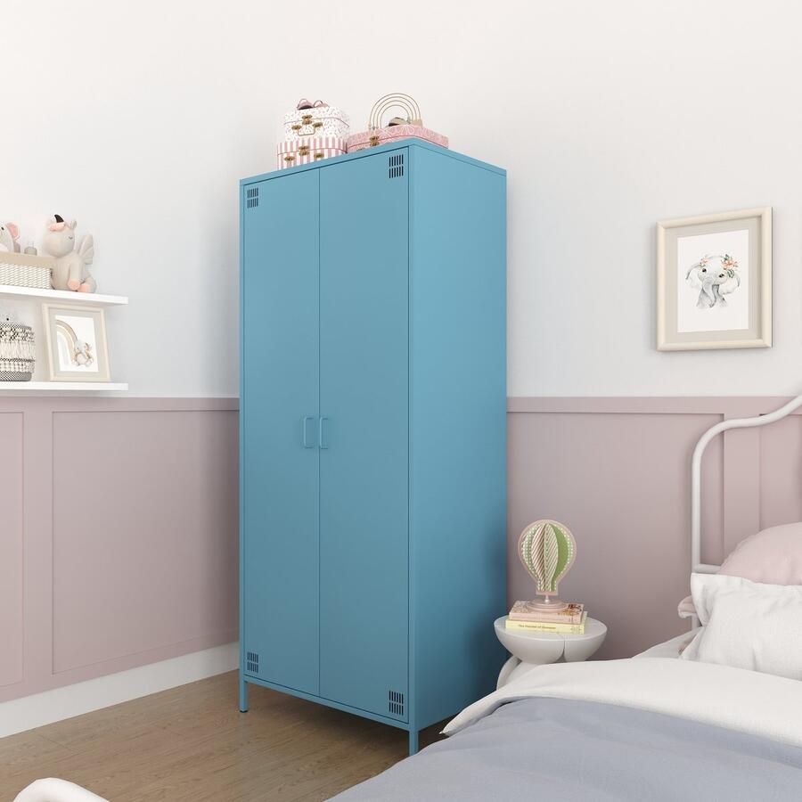 Furni24 Metalen Meubels Garderobekast met 2 Deuren 80 5 x 50 x 189 5 cm Blauw