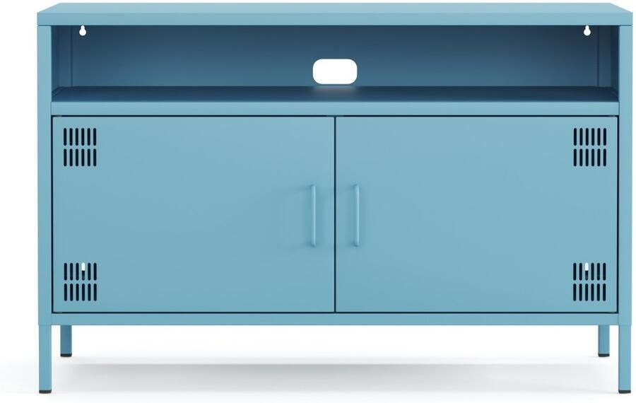 Furni24 Metalen TV meubel – Lowboard met 4 legplanken – 100 5 x 40 x 64 5 cm blauw