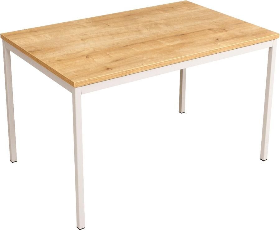 Furni24 Multifunctionele tafel 140 x 80 cm Computertafel Werktafel Bureau Eettafel in saffier eiken decor grijs