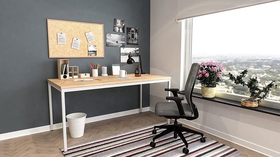 Furni24 Multifunctionele tafel 140 x 70 cm Computertafel Werktafel Bureau Eettafel in saffier eiken decor grijs - Foto 2