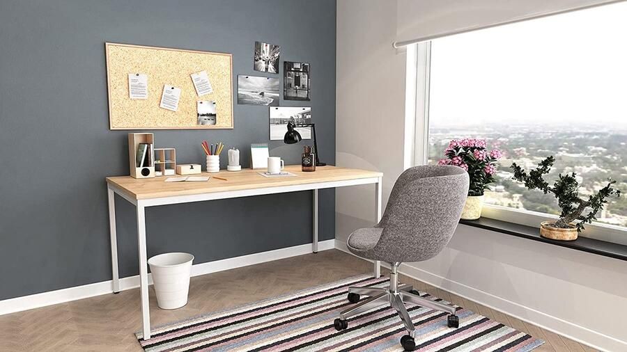 Furni24 Multifunctionele tafel 200 x 80 cm Computertafel Werktafel Bureau Eettafel in saffier eiken decor grijs