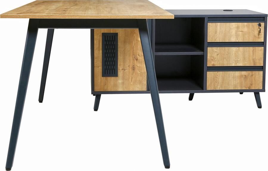 Furni24 bureau Shift bureautafel met draaibaar werkblad homeoffice hoekbureau 180 cm inclusief verlengstuk rechts of links te monteren decor saffier eiken antraciet