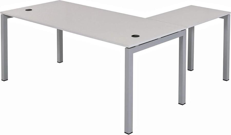 Furni24 Tetra hoekbureau homeoffice 160 cm inclusief verlengstuk rechts of links te monteren decor grijs zilver RAL 9006