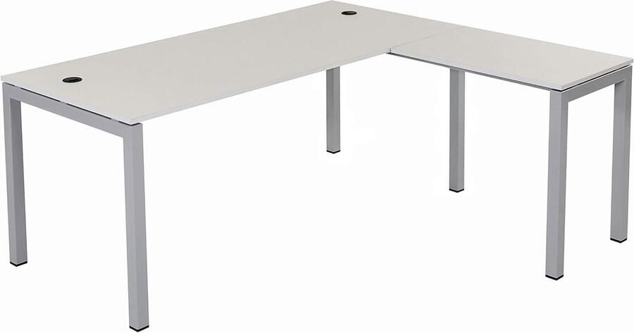 Furni24 Tetra hoekbureau homeoffice bureautafel 180 cm inclusief verlengstuk rechts of links te monteren decor grijs zilver RAL 9006