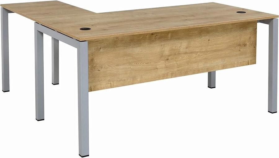 Furni24 Hoekbureau Tetra Homeoffice 180 cm inclusief verlengstuk rechts of links te monteren saffier eiken decor zilver RAL 9006