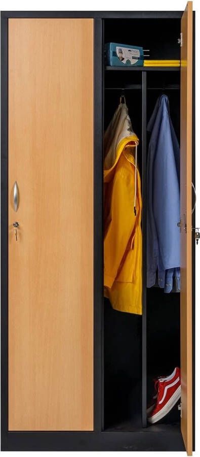 Furni24 Garderobekast locker commodekast garderobekast vakbreedte 40 cm 2 deuren zwart beuken decor - Foto 1
