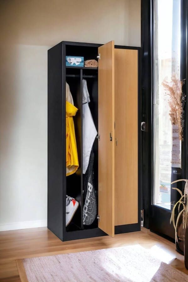 Furni24 Garderobekast locker commodekast garderobekast vakbreedte 40 cm 2 deuren zwart beuken decor - Foto 3