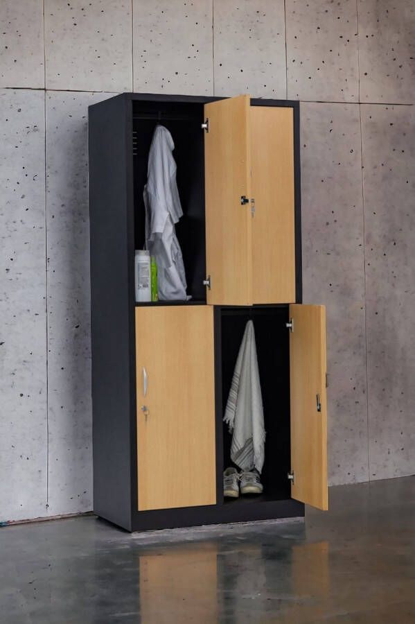 Furni24 Garderobekast locker commodekast kledingkast breedte 40 cm 4 deuren zwart beuken decor