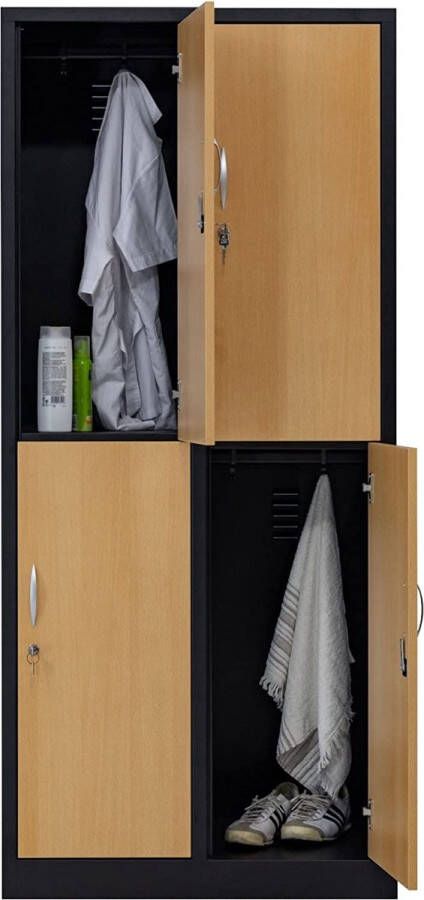Furni24 Garderobekast locker commodekast garderobekast breedte 40 cm 4 deuren zwart beuken decor
