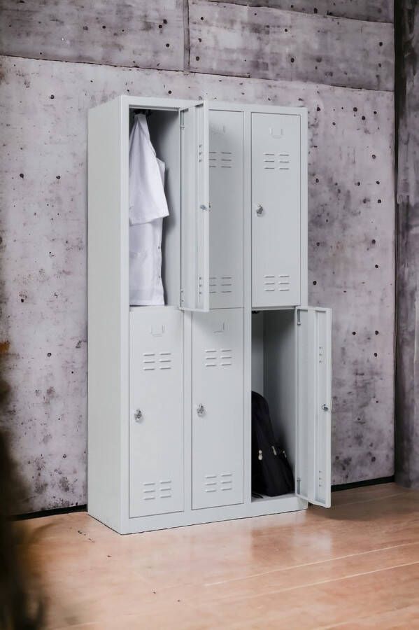 Furni24 Garderobekast locker kledingkast voor kleedruimte kledingkast breedte 30 cm halve deuren 180 cm x 90 cm x 40 cm grijs RAL 7035