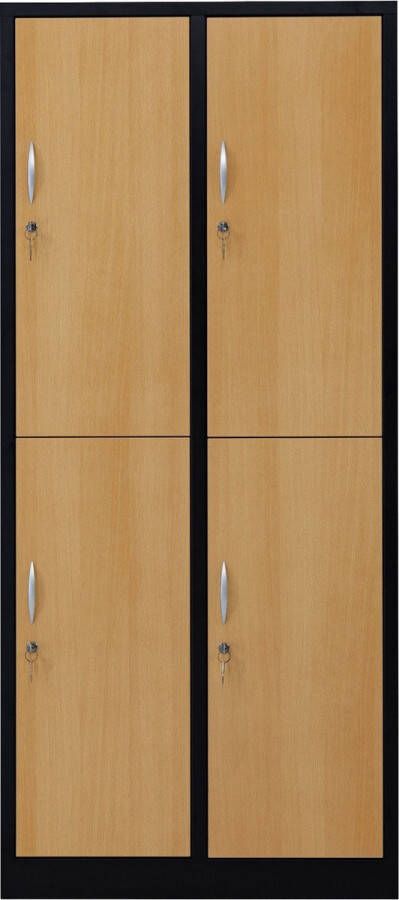 Furni24 Garderobekast locker kleedruimte garderobekast breedte 30 cm halve deuren 180 cm x 60 cm x 50 cm zwart beuken RAL 9005