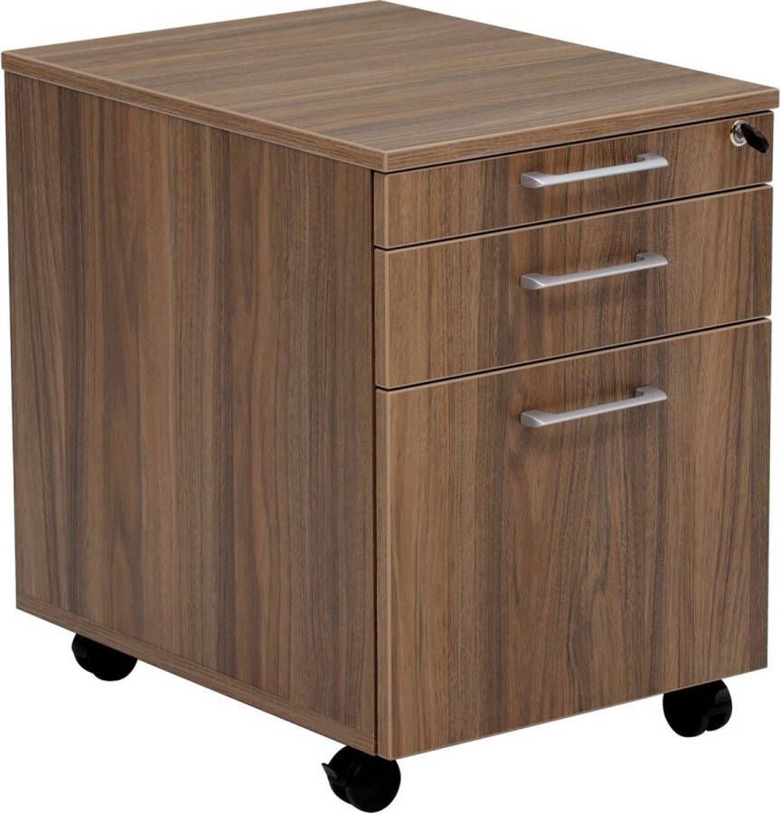 Furni24 Rolcontainer bureaucontainer hout 3 lades decor notenhout