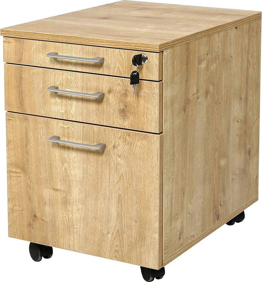 Furni24 Rolcontainer bureaucontainer hout rolblok met 3 lades decor saffier eiken