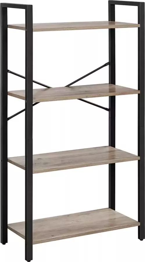 Furnibela.be FURNIBELLA -Boekenkast met 4 niveaus opbergrek stalen frame hoogte 120 cm voor woonkamer kantoor studeerkamer en gang industriële vormgeving grijs-zwart LLS060B02