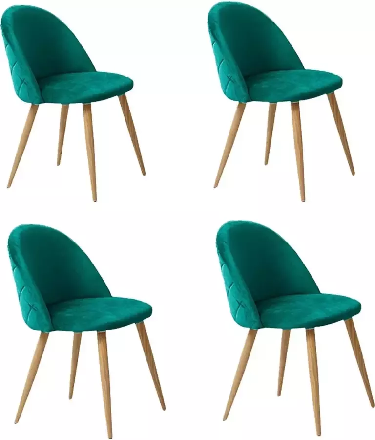 Furnibela.be FURNIBELLA- Eetkamerstoelen 4-delige set fluweel keukenstoel 4 stuks stoelen beklede stoel woonkamer stoel restaurant hotel meubels roze grijs lichtblauw (4 donkerblauwe stoelen)