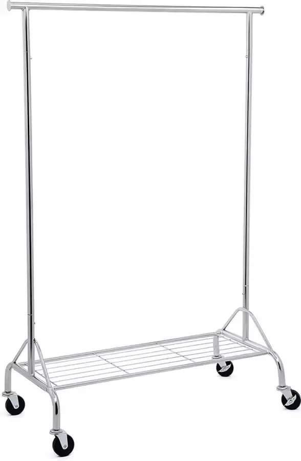 Furnibela.be FURNIBELLA-Kledingrek van metaal zware belasting met schoenenrek op wielen tot 50 kg belastbaar lengte 110 5-150 5 cm verchroomd HSR02S