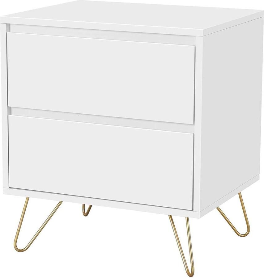 Furnibela.be FURNIBELLA Nachtkastje commode bijzettafel nachtkastje kast 2 laden poten van metaal wit