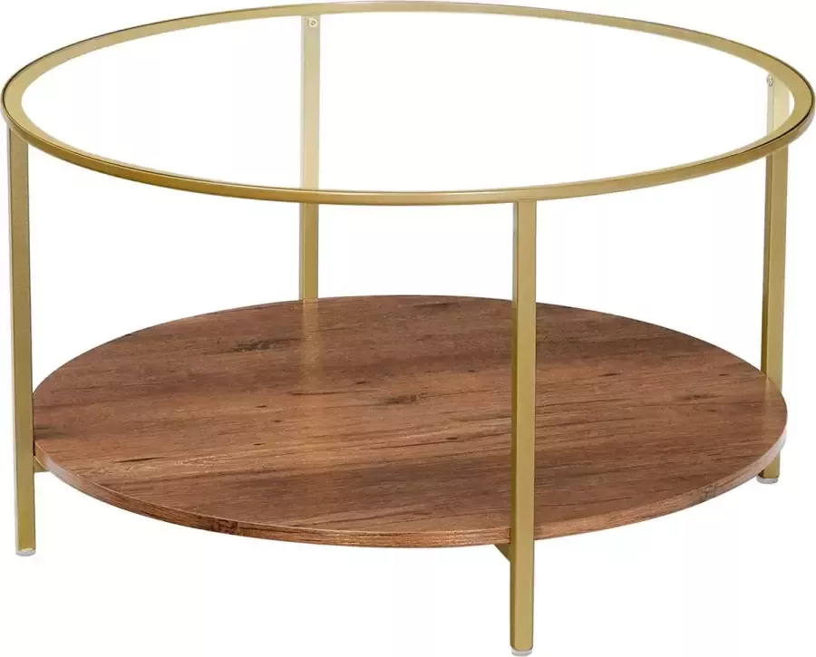 Furnibela.be furnibella salontafel rond gehard glas met 2 niveaus voor woonkamer hazelnootbruin-goud LCT100A03