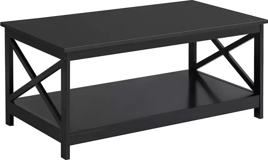 Furnibela.be FURNIBELLA-Salontafel zwart woonkamertafel sofafel bijzettafel met grote plank stabiel design eenvoudig te monteren 100 x 54 5 x 45 cm