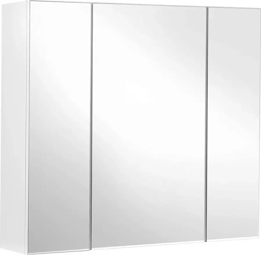 Furnibela.be FURNIBELLA- Spiegelkast badkamerkast opbergkast met 3 deuren voor badkamer 60 x 15 x 55 cm met verstelbare planken modern wit BBK22WT