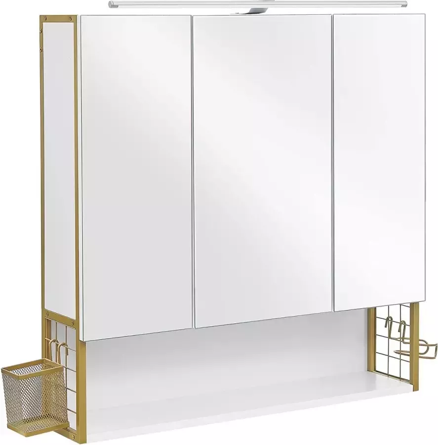 Furnibela.be FURNIBELLA-spiegelkast badkamermeubel wandkast voor badkamer verstelbare plank dubbele deur modern wit-goud BBK124A10