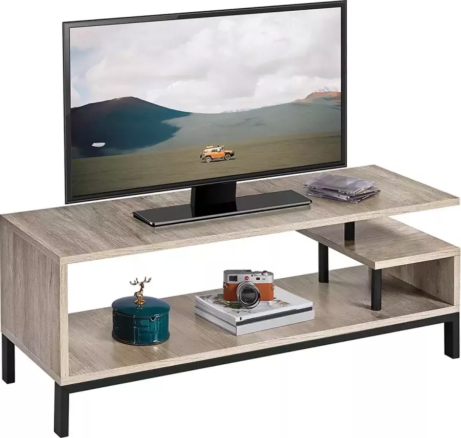 Furnibela.be FURNIBELLA Tv-kast tv-tafel lowboard voor televisie televisiekast met planken stalen frame tv-rek voor woonkamer slaapkamer grijs