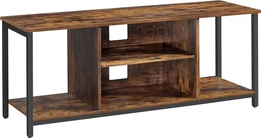 Furnibela.be FURNIBELLA-TV-meubel TV-tafel TV-plank lowboard met open vakken voor woonkamer entertainmentruimte voor TV's tot 60 inch industrieel ontwerp vintage bruin-zwart LTV060B01