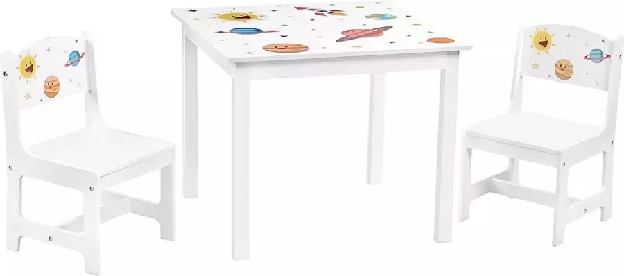 Furnibela.be SONGMICS kindertafelset 3-delig tafel met 2 stoelen tafelpoten van massief hout kindermeubilair voor kinderkamers en speelkamers wit GKR010W01