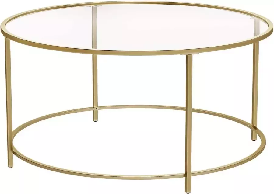 Furnibela.be VASAGLE Salontafel bijzettafel rond koffietafel 84 x 84 x 45 5 cm glazen tafel met metalen frame gehard glas nachtkastje sofatafel voor balkon goud LGT21G - Foto 3