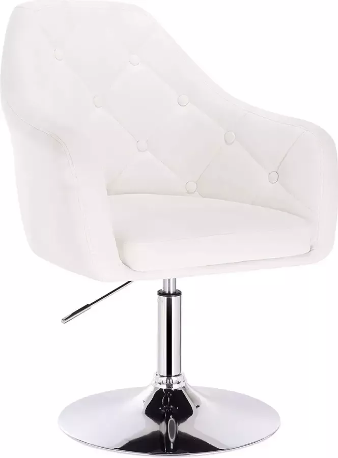 Furnibella 1 Barkruk fauteuil draaibaar van Kunstleer en chroomstaal Barstoel Wit hoogte verstelbaar BH104ws
