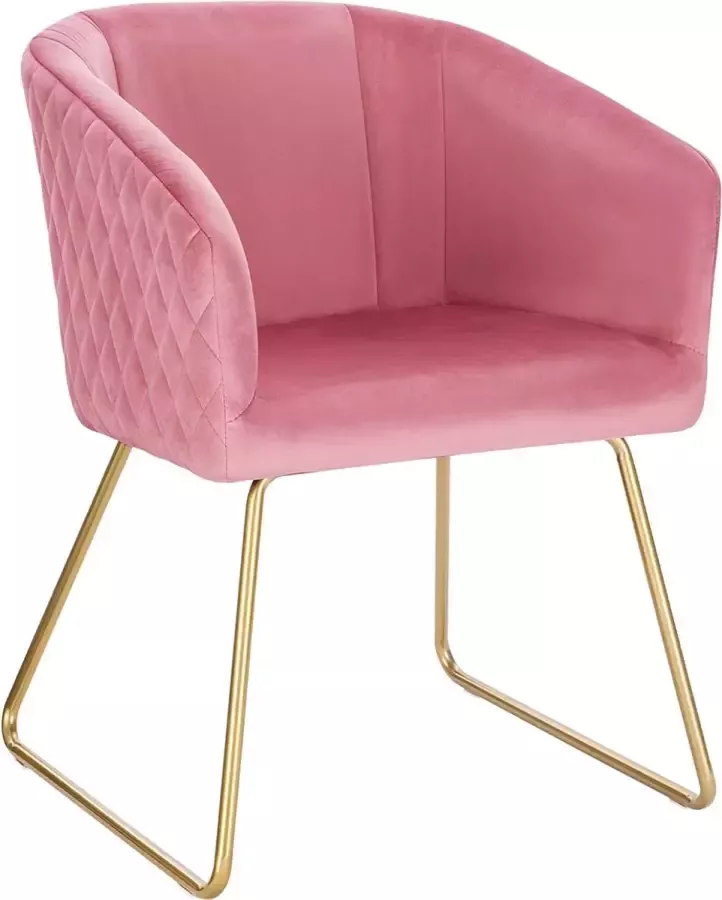 Furnibella 1 Eetkamerstoel Roze Fauteuil stoel in fluweel metalen voetjes Gouden keukenstoel Elegant BH271rs-1