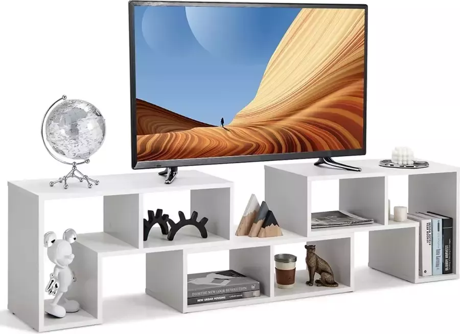 Furnibella 3-Delige TV Meubel Standaard Modern Entertainment center voor 50 55 60 65 Inch Flatscreen TV's Vrije Combinatie Boekenkast voor Opslag & Weergave voor Woonkamer Slaapkamer & Studeerkamer (Wit)