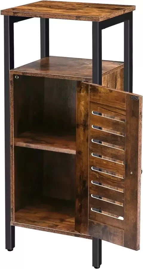 Furnibellaa Bijzetkast commode kast zijkast met Verstelbare Planken keukenkast met lamellendeur stalen geraamte woonkamer keuken badkamer vintage EBF13CW01