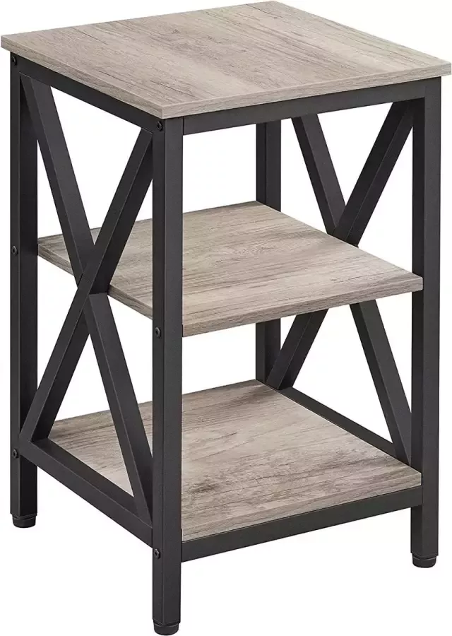 Furnibella a Bijzettafel nachtkastje X-vormige stutten banktafel kleine salontafel metalen frame met 3 niveaus industrieel design 39 5 x 39 5 x 61 cm grijs