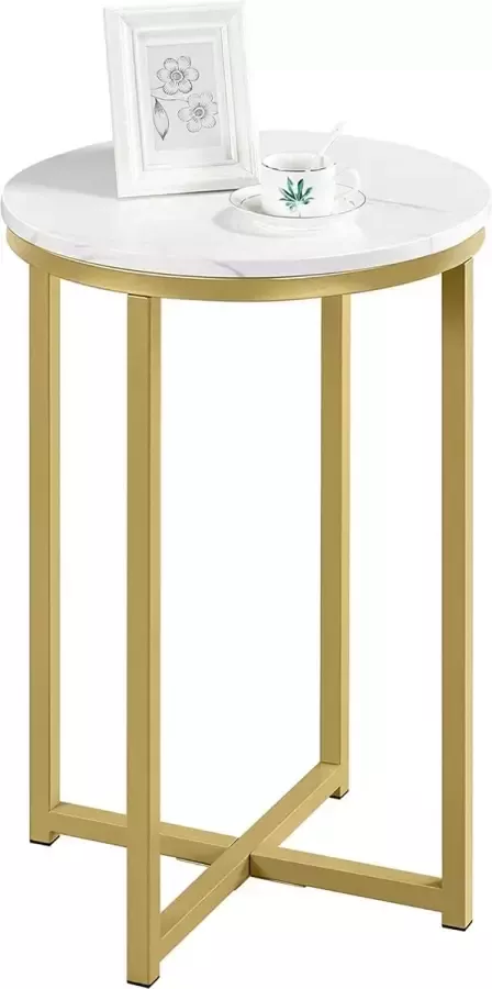 Furnibella a Bijzettafel rond woonkamer marmer-imitatie salontafel 40 5 x 40 5 x 61 cm patroon goud