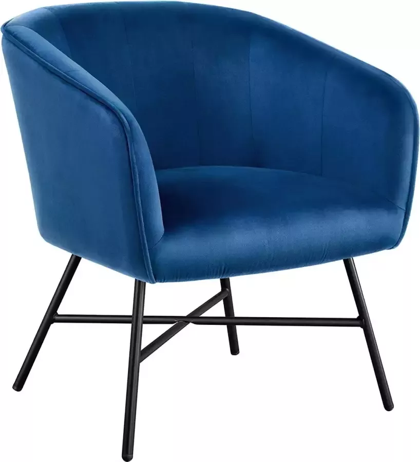 Furnibella a Eetkamerstoel van stof retro design fluwelen stoel met rugleuning stoel metalen poten blauw