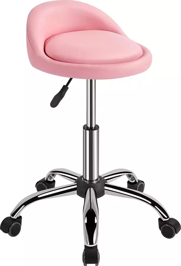 Furnibella a Rolkruk draaikruk met rugleuning werkkruk praktijkkruk draaistoel met wielen massage-salon zitkruk van kunstleer in hoogte verstelbaar roze
