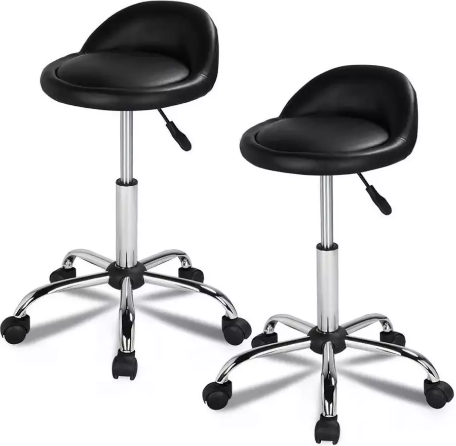 Furnibella a Rolkruk werkkruk draaistruk cosmeticakruk praktijkkruk zwart 360 graden draaibaar in hoogte verstelbaar 2 stuks