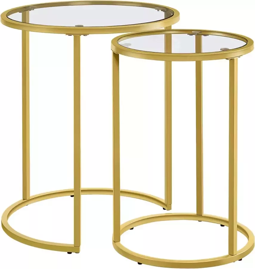 Furnibella a Ronde bijzettafelset stalen frame glazen salontafel moderne stijl salontafel voor woonkamer goud