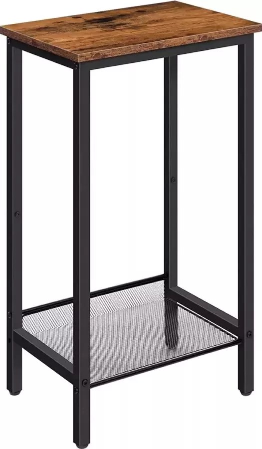 Furnibella a Telefoontafel bijzettafel hoog met verstelbare netplank smal nachtkastje sofafel 38 x 28 x 73 5 cm voor kantoorhal woonkamer industrieel design donkerbruin