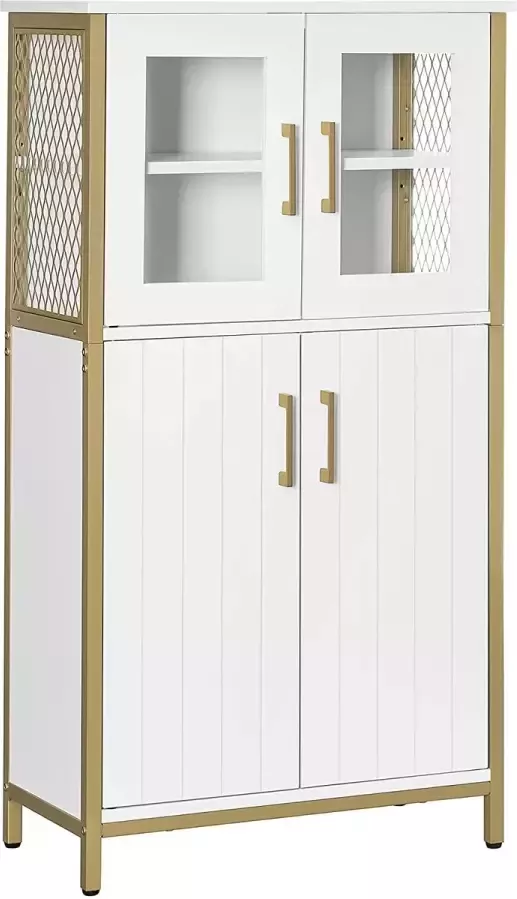 Furnibella badkamermeubel dressoir opbergkast verstelbare plank stalen frame voor woonkamer keuken wit-goud LSC260G10
