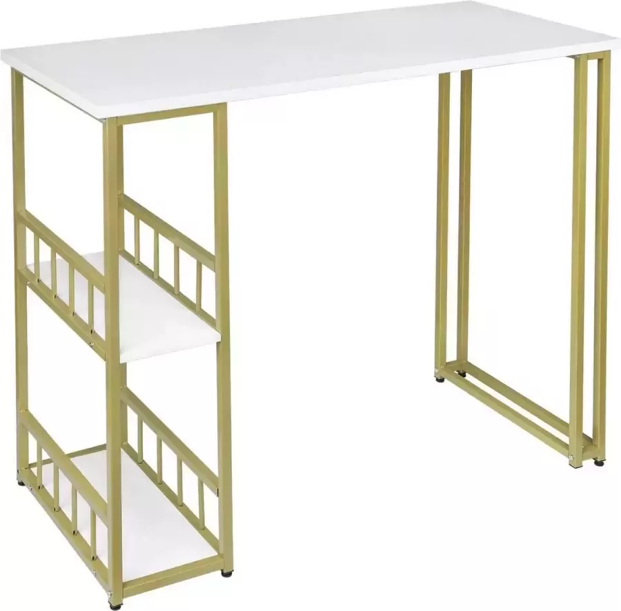 Furnibella Bartafel met 2 planken van metalen frame & MDF goud-wit