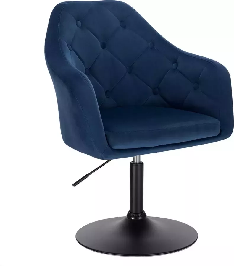 Furnibella BH239bl-1 barstoel loungestoel traploze hoogteverstelling metaal fluweel goed gevoerde zitting met armleuning en rugleuning blauw