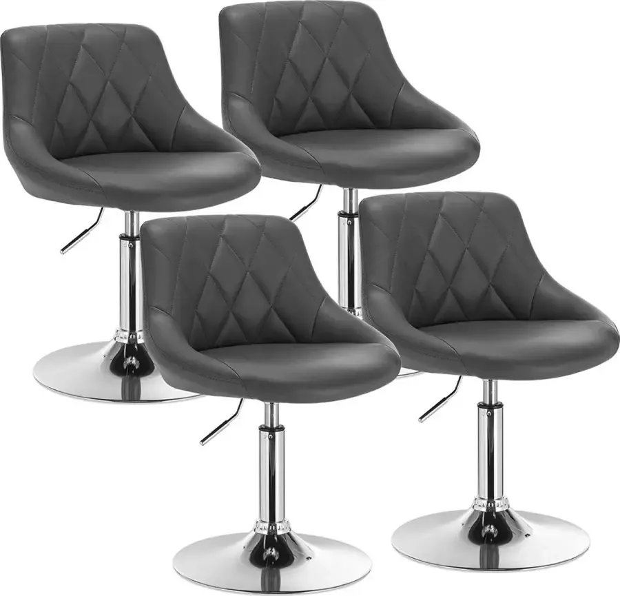 Furnibella BH241gr-4 stuks barkrukken barstoel relaxstoel loungestoel met rugleuning in hoogte verstelbaar zitvlak van kunstleer frame van metaal grijs