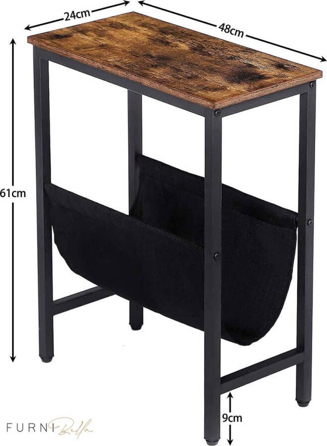 Furnibella Bijzettafel banktafel met opbergruimte 48 x 24 x 61 cm nachtkastje koffietafel eenvoudig te monteren donkerbruin EBF41BZ01