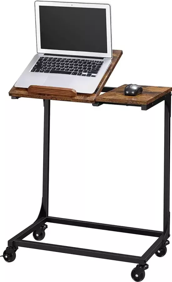 Furnibella Bijzettafel laptoptafel met gedeeltelijk verstelbaar blad bureau slaapkamer woonkamer eenvoudige montage stalen frame vintage bruin-zwart LET352B01