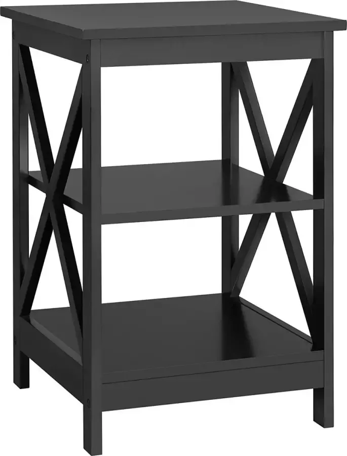 Furnibella Bijzettafel met 3 niveaus met X-vormige tafelpoten telefoontafel met 2 opbergvakken voor thuis kantoor slaapkamer 40 x 40 x 61 cm wit